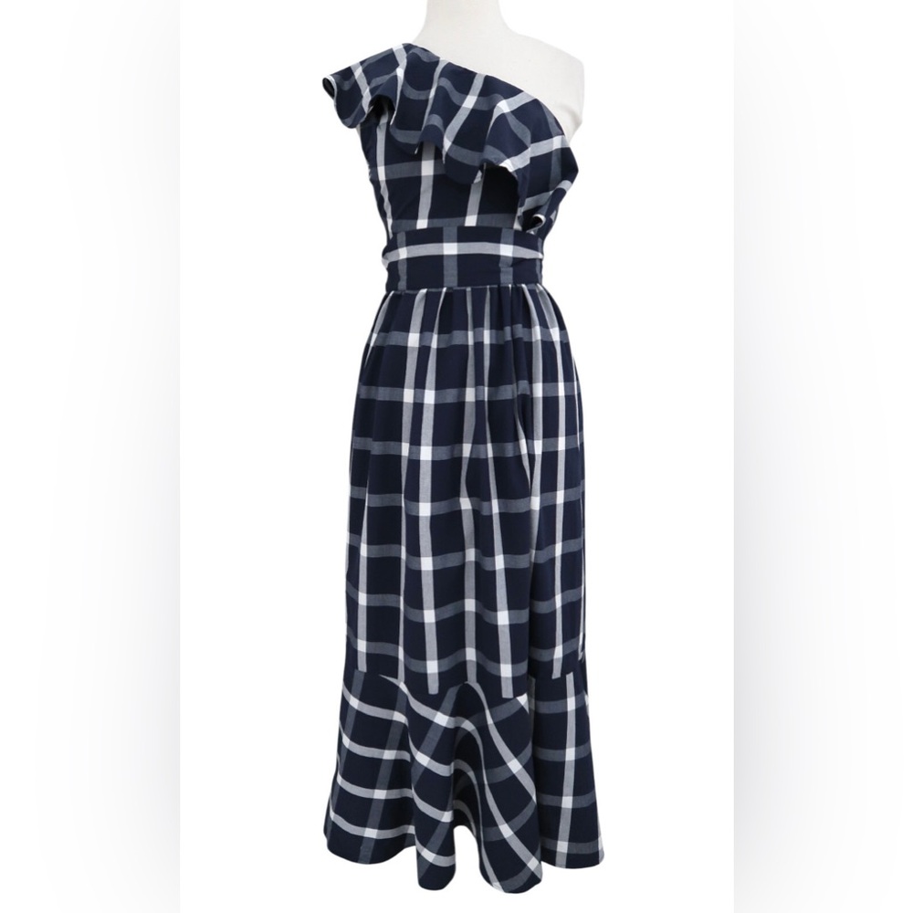 Chan Luu Lolita Navy Plaid Midi Dress